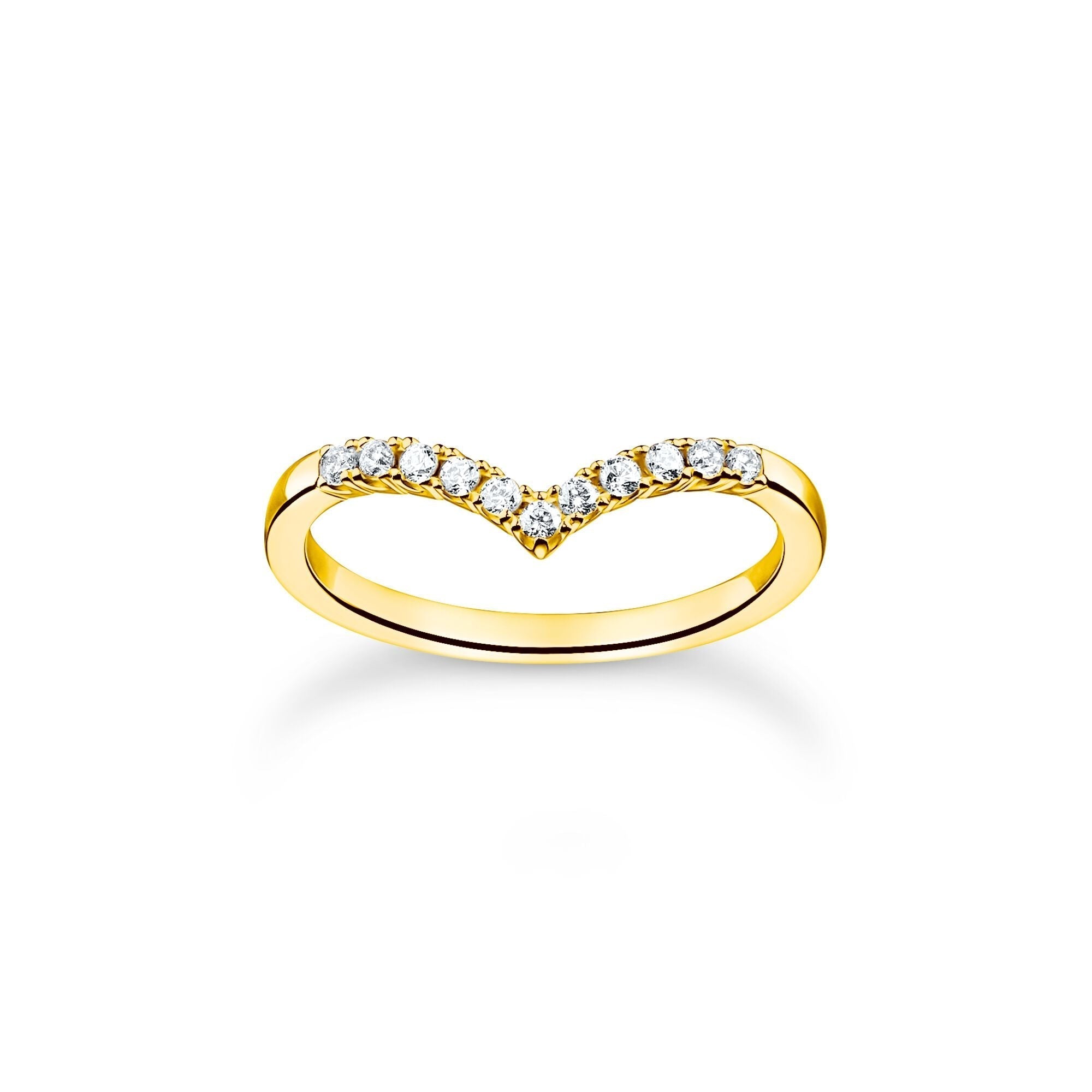 Ring V-shape with white stones gold