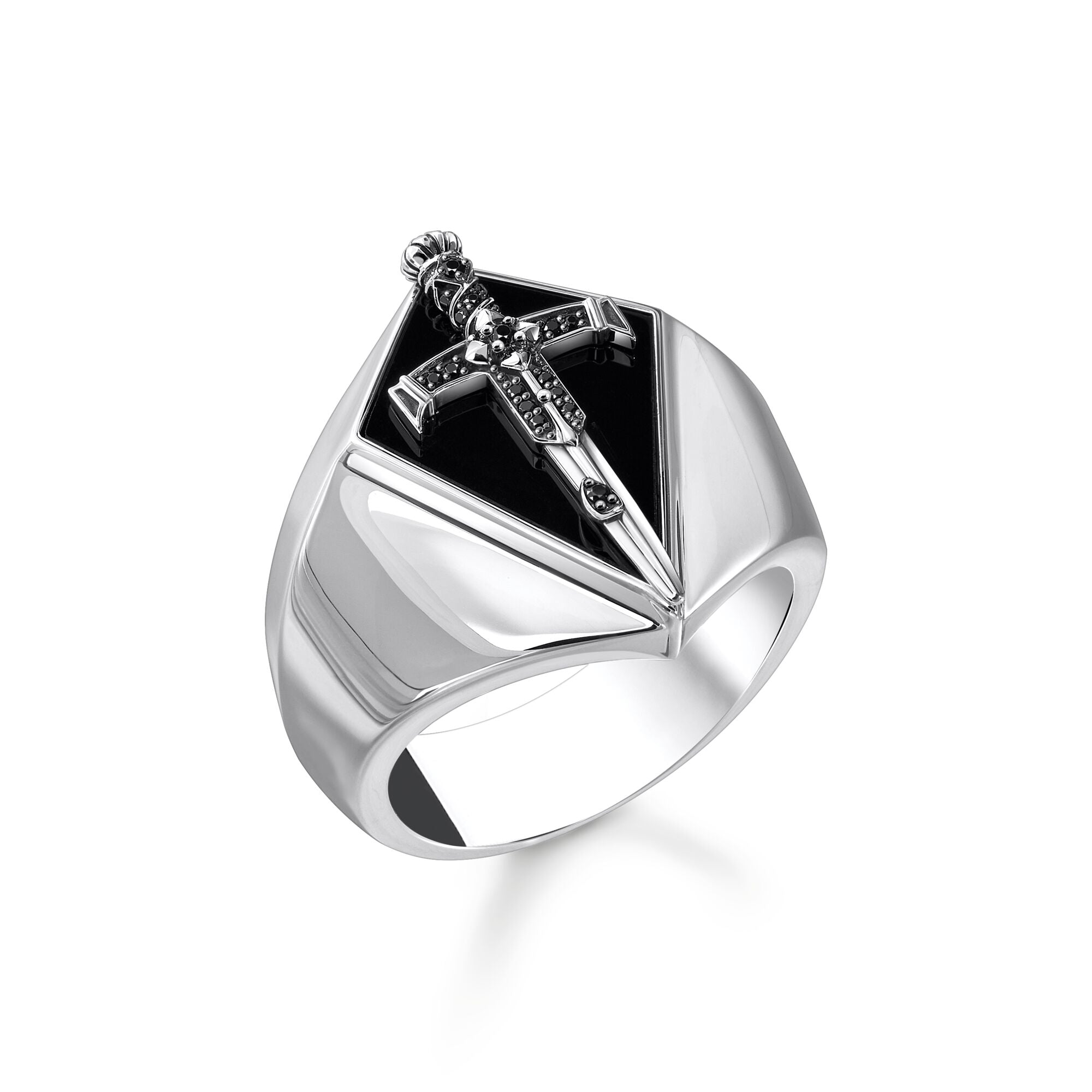 Sword Signet ring with black zirconia | The Jewellery Boutique