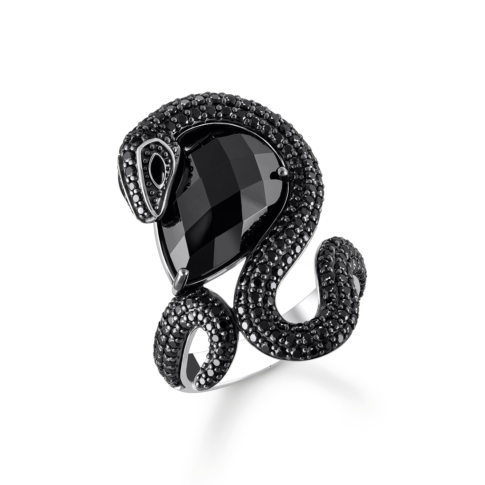 Snake ring with drop-shaped black zirconia | The Jewellery Boutique